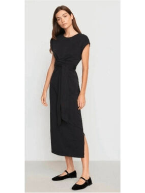 Modern Citizen Black Fei Tie Front Dress Sz S Black Organic Cotton Midi Capsule